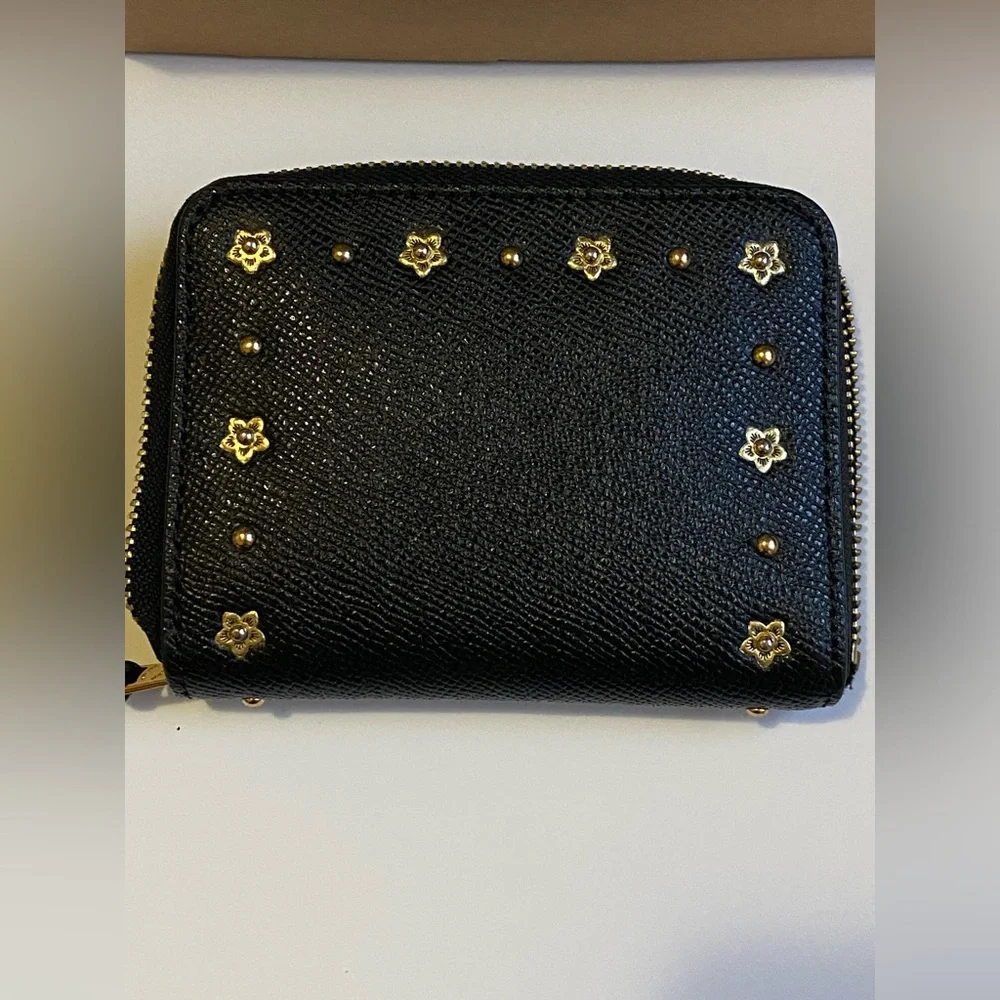 Coach Black Wallet with Gold Floral Details - Picture 3 of 5